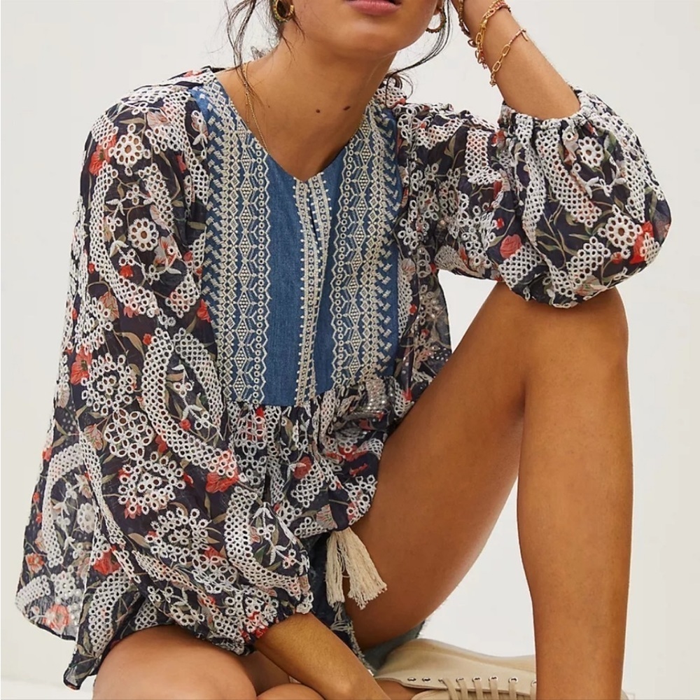 Sachin + Babi x Anthropologie Kalena Embroidered Eyelet Blouse New Size XS